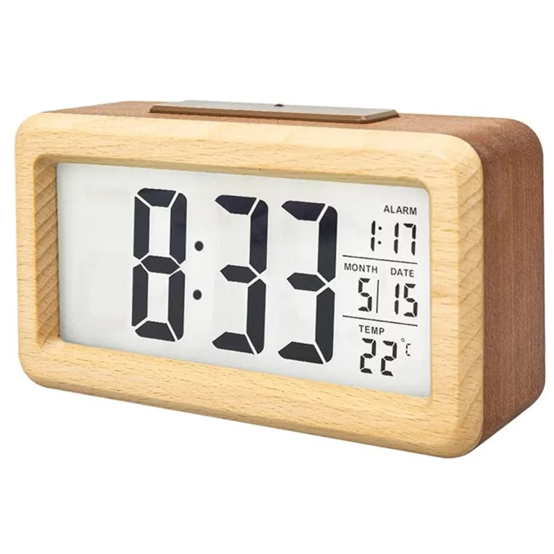 Digital Wecker Holz – Massivholz Uhr mit Kalender und Temperaturanzeige