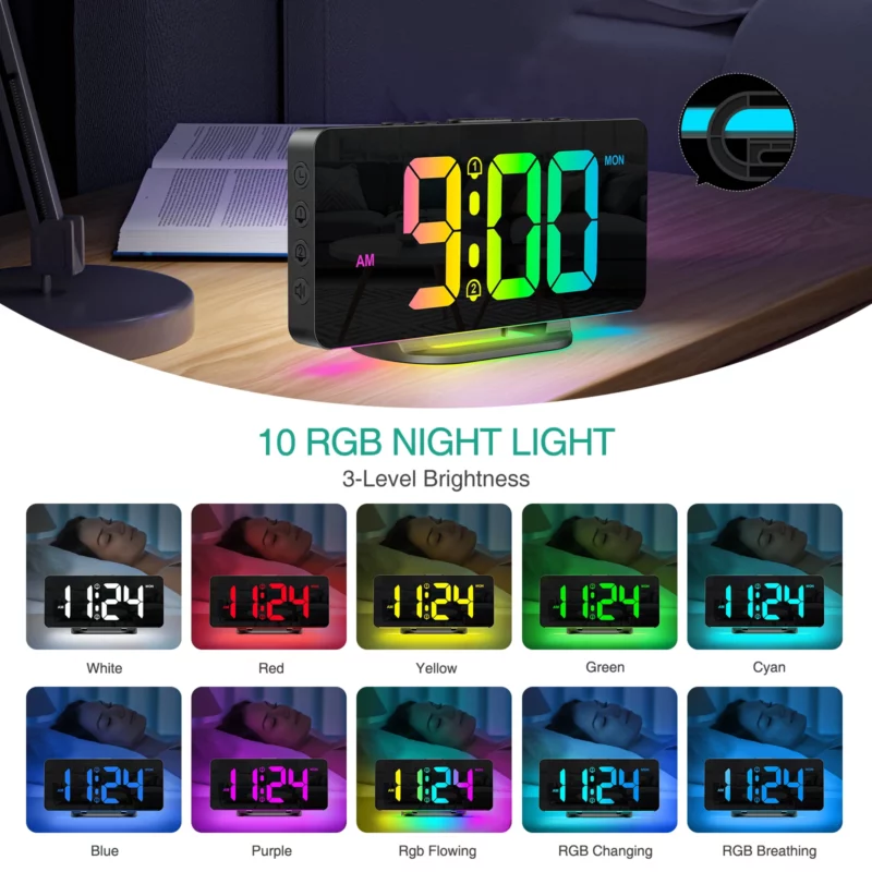 Digital Wecker mit Leuchtziffern – Oria RGB Uhr mit Nachtlicht für Home und Office