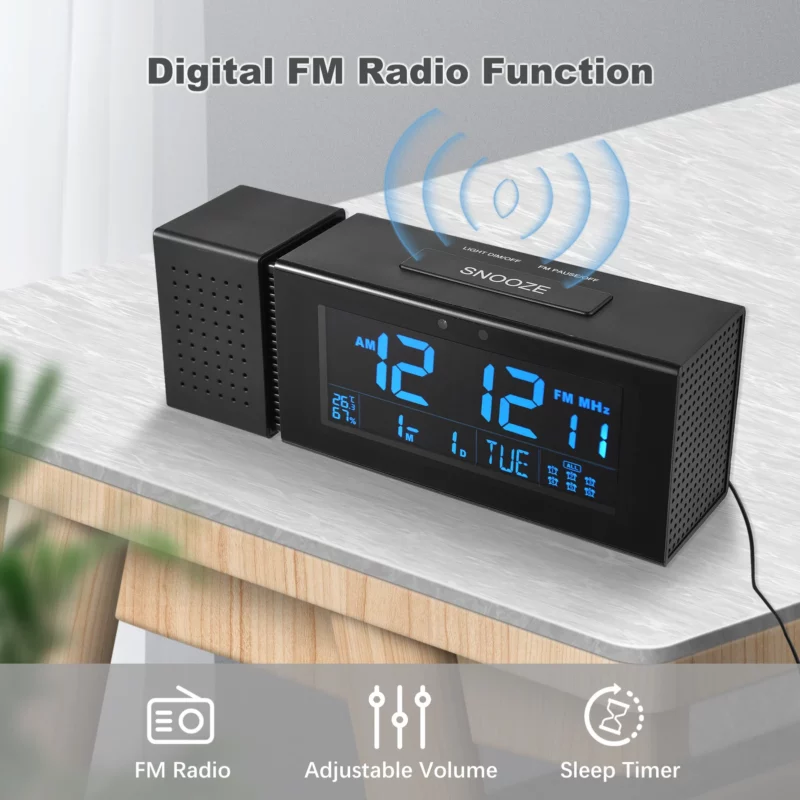 Wecker Digital Blau – LCD Bildschirm, 7 Farben Beleuchtung, FM Radio, Temperaturanzeige